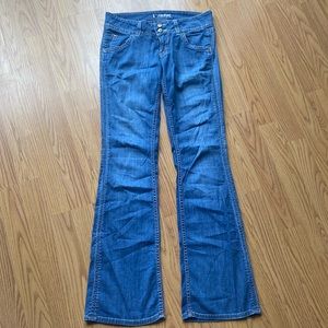 Hudson signature flap pocket low rise jeans.